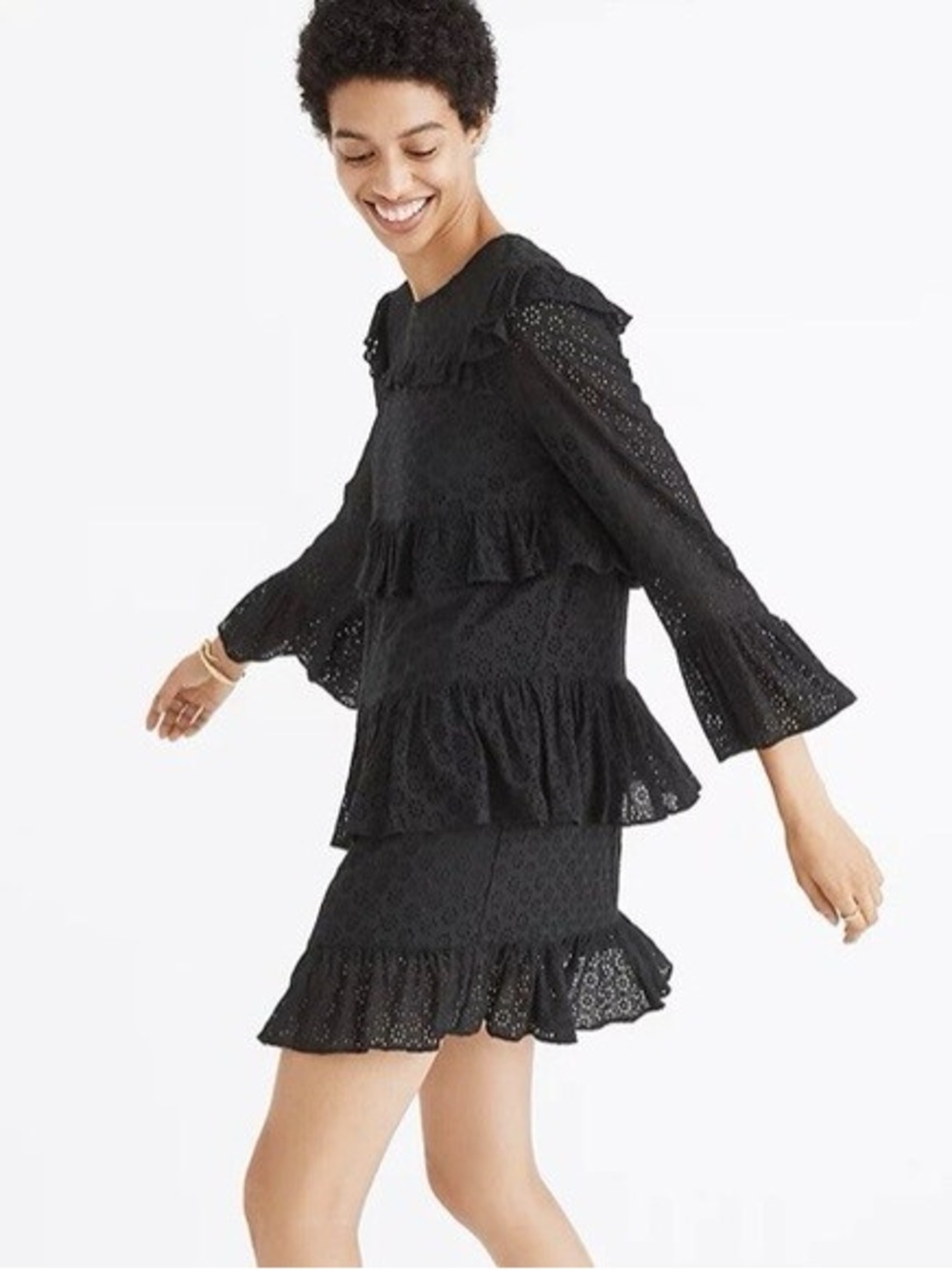 Madewell Waterlily Ruffle Eyelet Dress Black Size 12